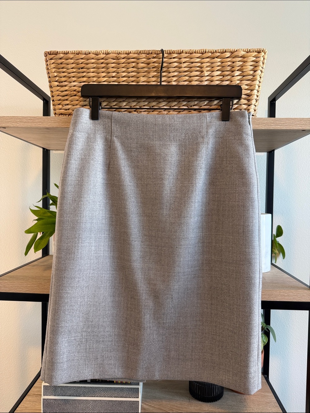 J. Crew 100% Wool Twill Gray Heather Pencil Skirt, 6
